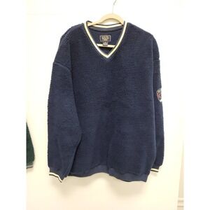 GH Bass Co Navy Blue Fleece V Neck Pullover Sweater Mens XL Extra Large